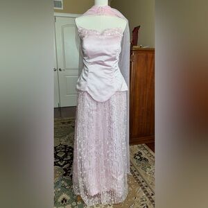 Elegant Pink Strapless Gown with Beaded Skirt